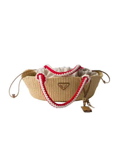 Prada Small Crochet Top-handle Bag In Natural