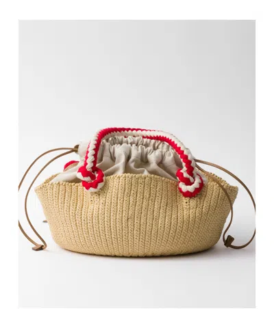 Prada Small Crochet Top-handle Bag In Natural