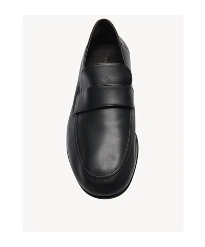 The Row Round Head Loafer Shoes In Black