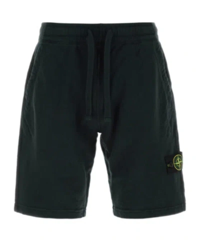 Stone Island Logo Patch Bermuda Shorts In Black
