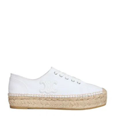 Celine Les Espadrilles  Lace-up In Canvas And Calfskin In Optical White