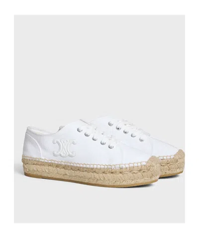 Celine Les Espadrilles  Lace-up In Canvas And Calfskin In Optical White