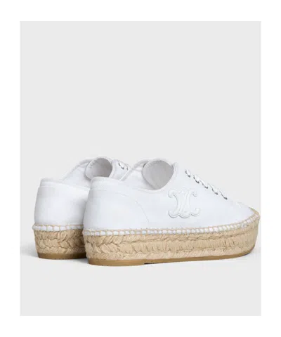 Celine Les Espadrilles  Lace-up In Canvas And Calfskin In Optical White
