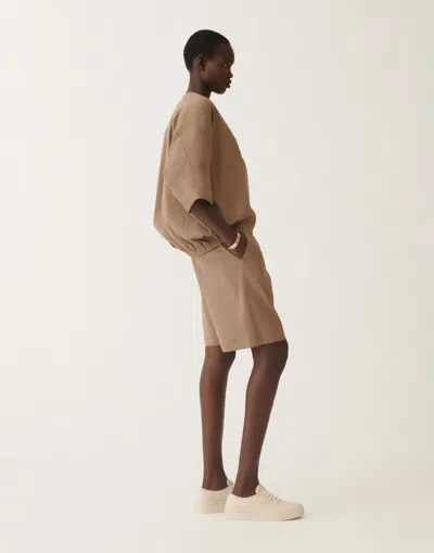 Fabiana Filippi Stretch Viscose And Linen Shorts In Taupe