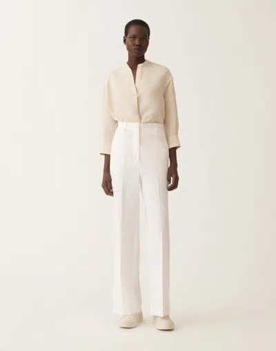 Fabiana Filippi Stretch Viscose And Linen Trousers In Optical White