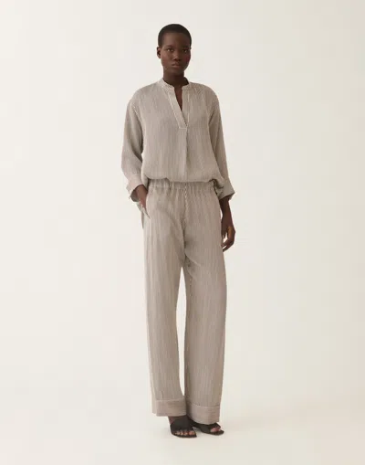 Fabiana Filippi Striped Viscose And Silk Trousers In Gray
