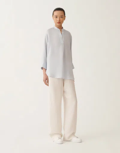 Fabiana Filippi Multi-striped Viscose And Silk Shirt In Sky Blue