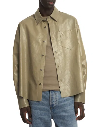 Ami Alexandre Mattiussi Boxy Fit Leather Shirt Jacket In Laurel