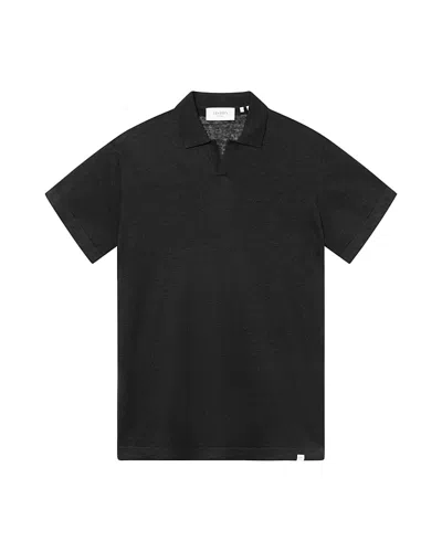 Les Deux Emmanuel Linen Blend Knit Polo In Black