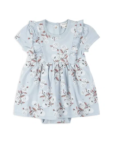 Firsts By Petit Lem Hydrangea Print Ruffle Skirted Bodysuit In Light Blue