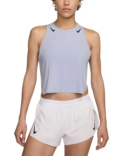 Nike Women's Aeroswift Dri-fit Adv Cropped Running Tank Top In Ghost/barely Volt