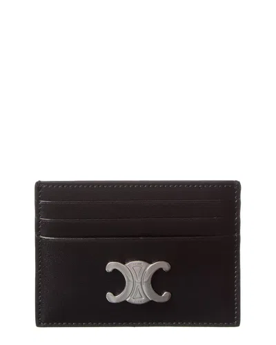 Celine Triomphe Leather Card Holder In Black