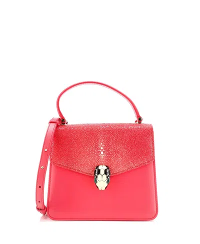 Pre-owned Pre-owned Bvlgari  Bvlgari Small Serpenti Forever Top Handle Bag Leather And Stingray In Pink