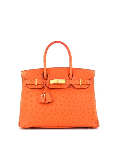 Pre-owned Pre-owned Hermes  Hermes Birkin 30 Handbag Orange Ostrich With Gold Hardware In Tangerine