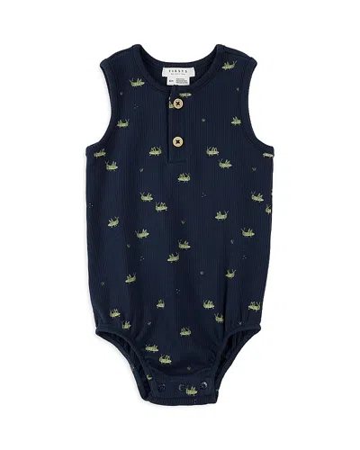 Firsts By Petit Lem Boys' Printed Ribbed Romper - Baby In Navy