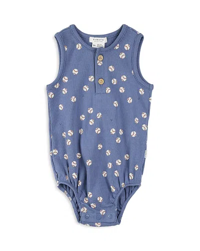 Firsts By Petit Lem Boys' Printed Ribbed Romper - Baby In Blue