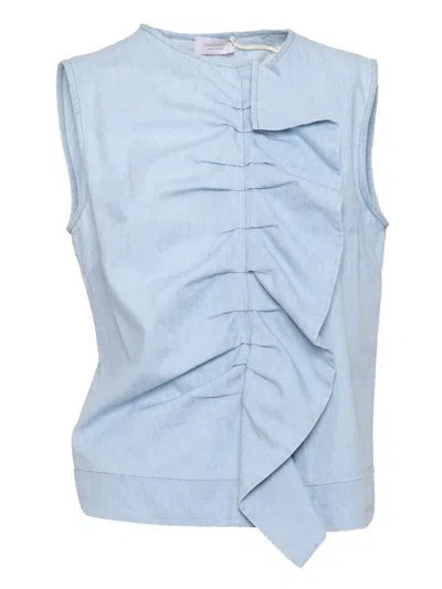 Mazzarelli Barbara Denim Blouse With Ruffles In Blue