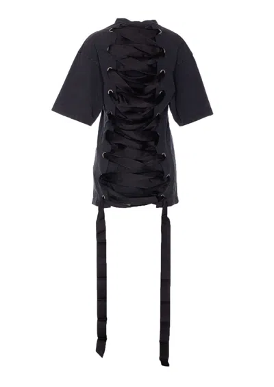 Balenciaga Lace Up Back Bow Detail T-shirt In Black