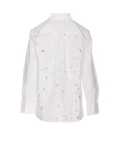 Marine Serre Embroidered Sheer Back Panel Long Sleeve Shirt In White