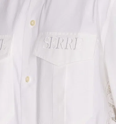 Marine Serre Embroidered Sheer Back Panel Long Sleeve Shirt In White