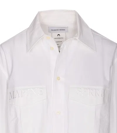 Marine Serre Embroidered Sheer Back Panel Long Sleeve Shirt In White