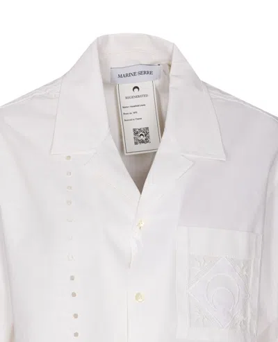 Marine Serre Short Sleeves Collared Neck Regenerated Shirt In White