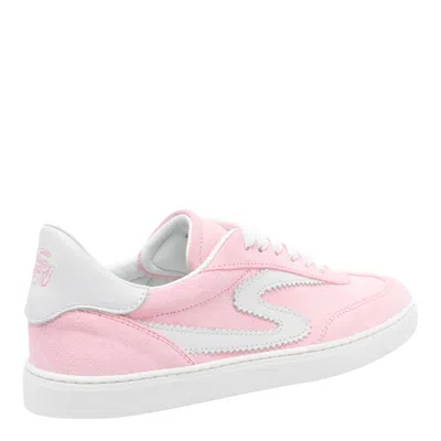 Stuart Weitzman Round Toe Suede Sneakers With Contrast Heel In Pink Marshmallow/white