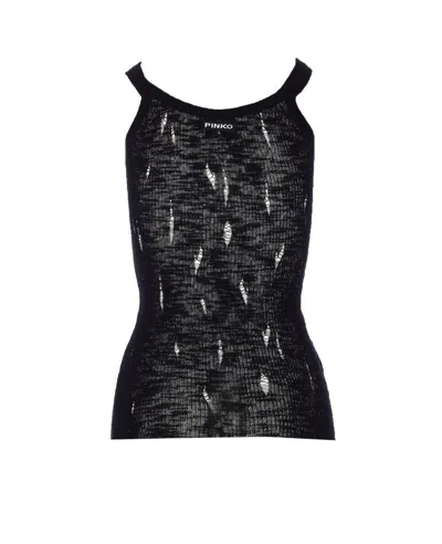 Pinko Débardeur Côtelé Léger Déchiré In Black