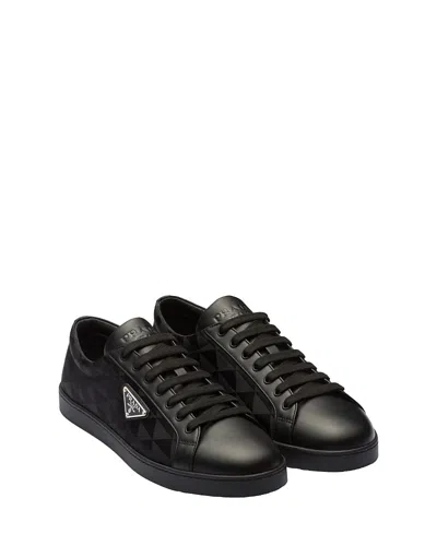 Prada Triangle-logo Lace-up Sneakers In Black