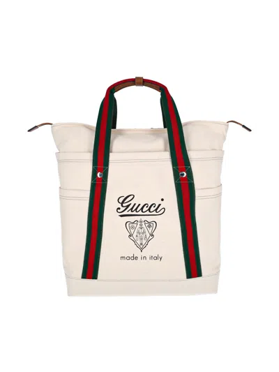 Gucci Medium Printed Canvas Bag With Web In White