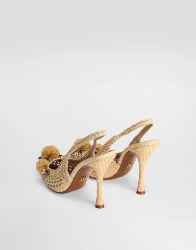Dolce & Gabbana Rafia Crochet Slingback With Stones In Multicolor