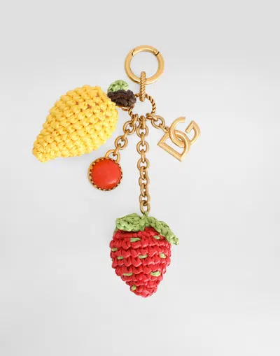 Dolce & Gabbana Metal And Rafia Keychain In Multicolor
