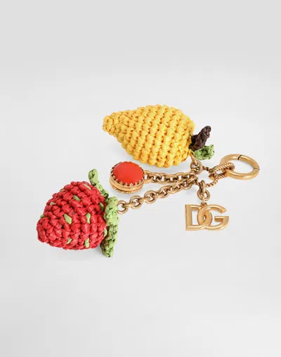 Dolce & Gabbana Metal And Rafia Keychain In Multicolor