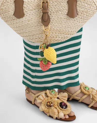 Dolce & Gabbana Metal And Rafia Keychain In Multicolor