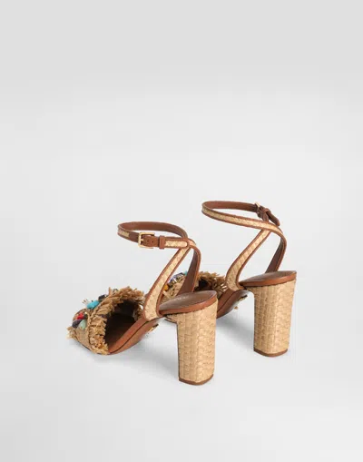 Dolce & Gabbana Frayed Sandal With Rhinestone Embroidery In Multicolor