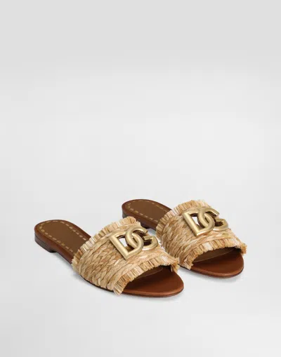 Dolce & Gabbana Raffia Braid Slipper With Fringes In Multicolor