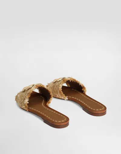 Dolce & Gabbana Raffia Braid Slipper With Fringes In Multicolor