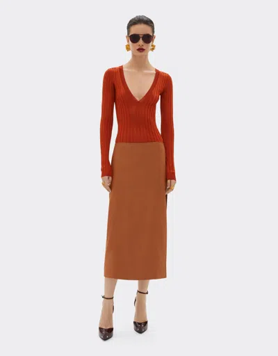 Ferrari Midi Skirt In Linen And Viscose Gabardine In Tabacco