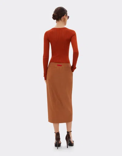 Ferrari Midi Skirt In Linen And Viscose Gabardine In Tabacco