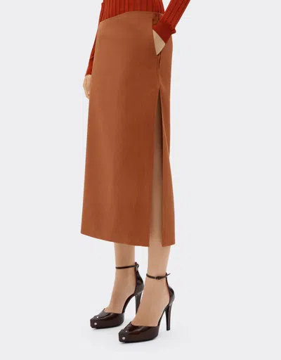 Ferrari Midi Skirt In Linen And Viscose Gabardine In Tabacco