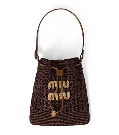 Miu Miu Mini Woven Fabric Bag In Brown