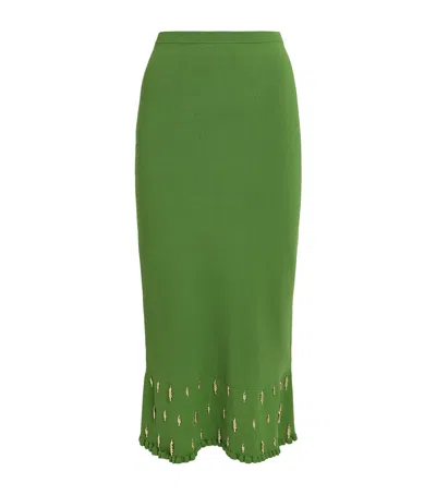 Sandro Knitted Embellished Midi Skirt In Green