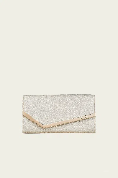 Jimmy Choo Emmie Dusty Glitter Clutch Bag In Platinum Ice