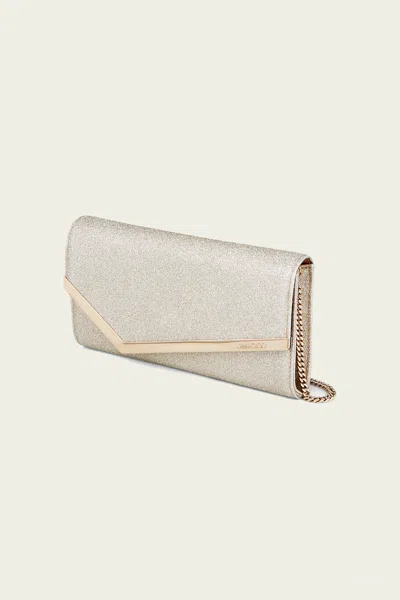 Jimmy Choo Emmie Dusty Glitter Clutch Bag In Platinum Ice