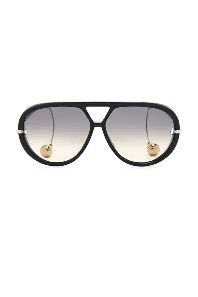 Bottega Veneta Eyewear Pilot Frame Sunglasses In Black  Silver  & Brown