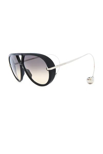 Bottega Veneta Eyewear Pilot Frame Sunglasses In Black  Silver  & Brown