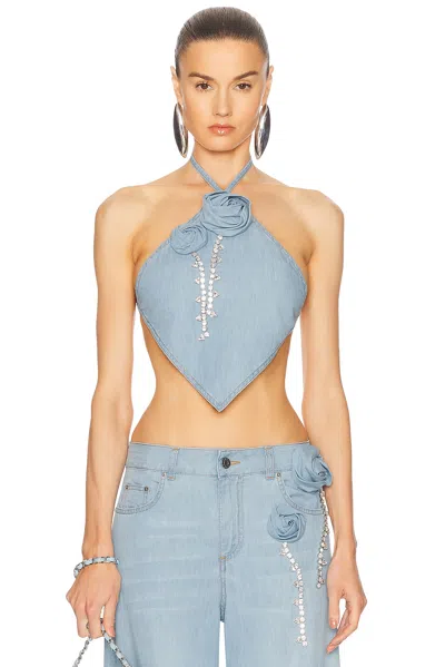 Area Topwear In Blue Cotton In Super Light Blue