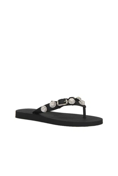 Balenciaga Women Black Rubber Cagole Thong Slippers In Black & Crystal