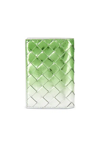 Bottega Veneta Intrecciato Passport Case In Silver & Fresh Mint