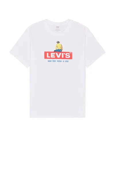 Levi's Short Sleeve Relaxed Fit Tee In Cowboy Boxtab White